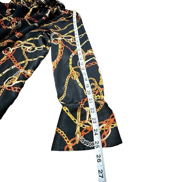 WORTHINGTON BRAND CHAIN PRINT BLOUSE W/3 BUTTON NECKLINE AND ATTACHED TIE. - Picture 16 of 16
